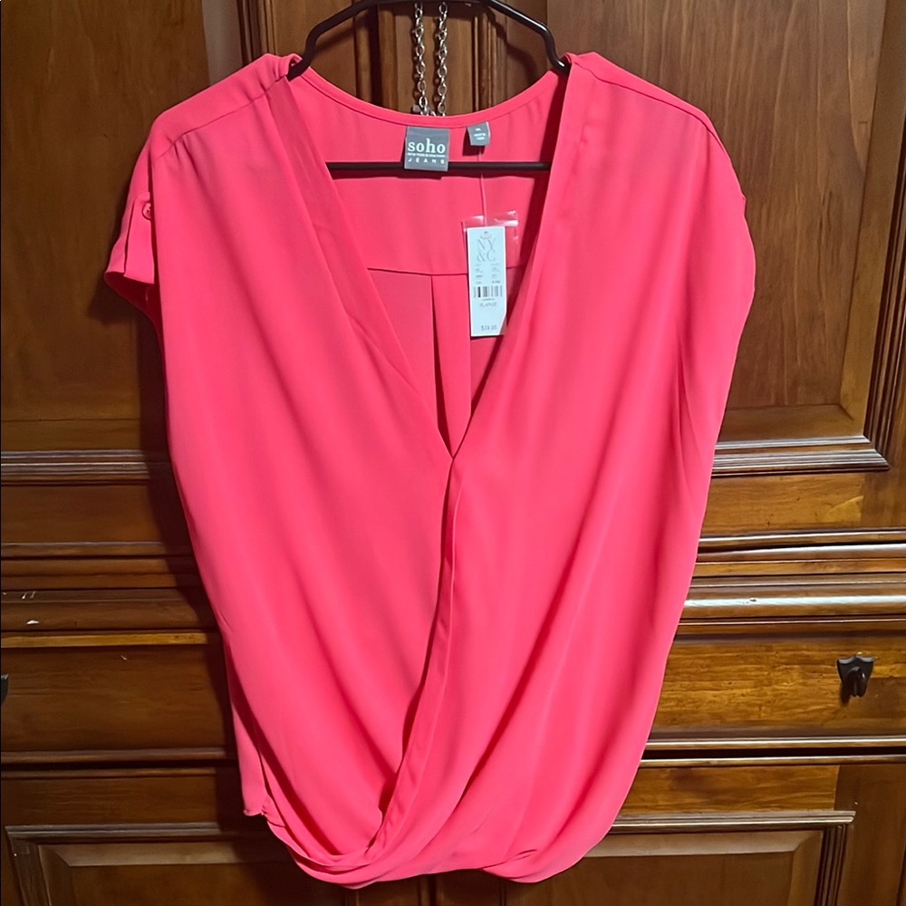 New York & Company Pink Wrap Blouse